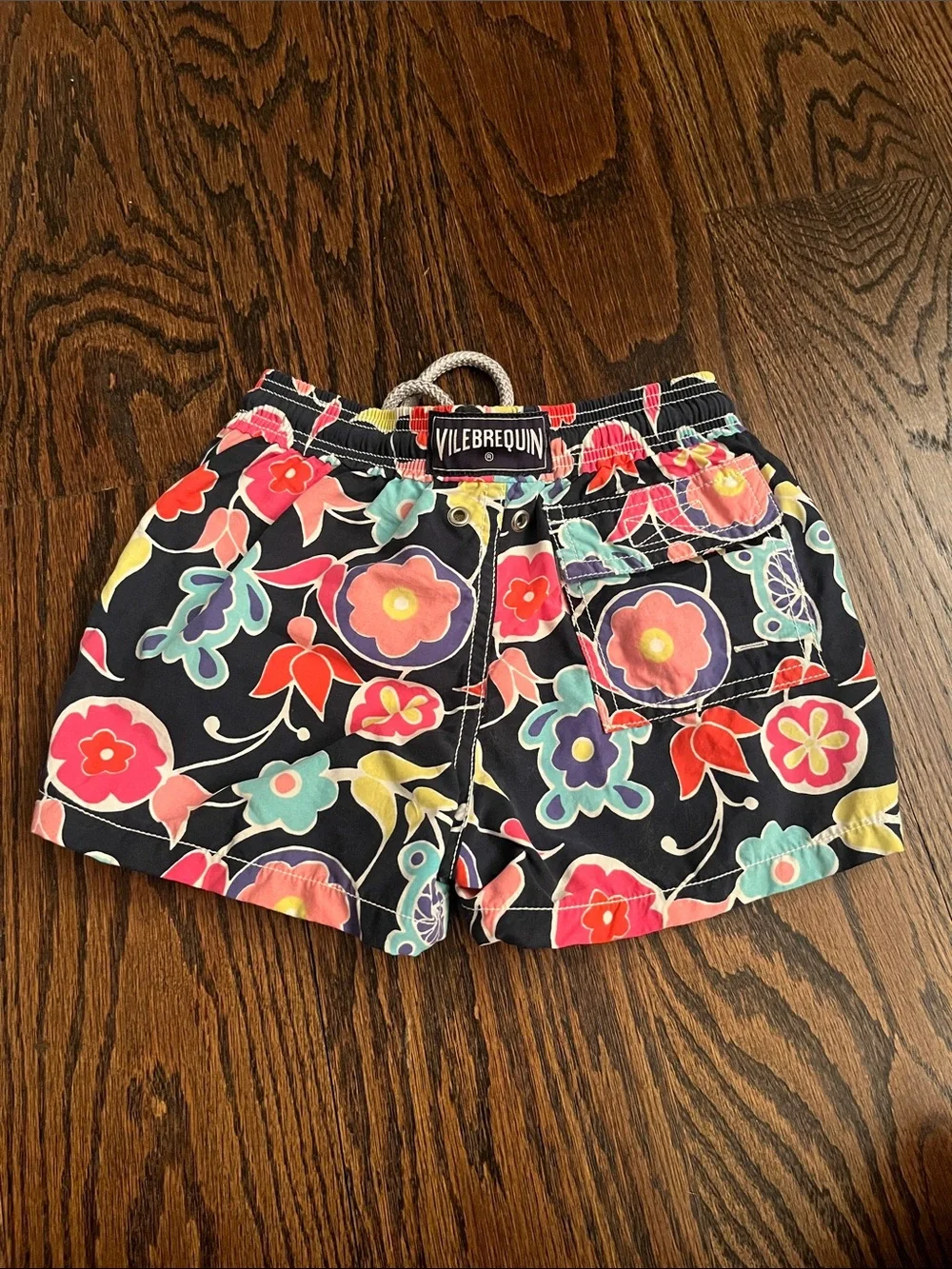 Vilebrequin Navy Floral Turtle Swim Shorts with Multicolor Blooms